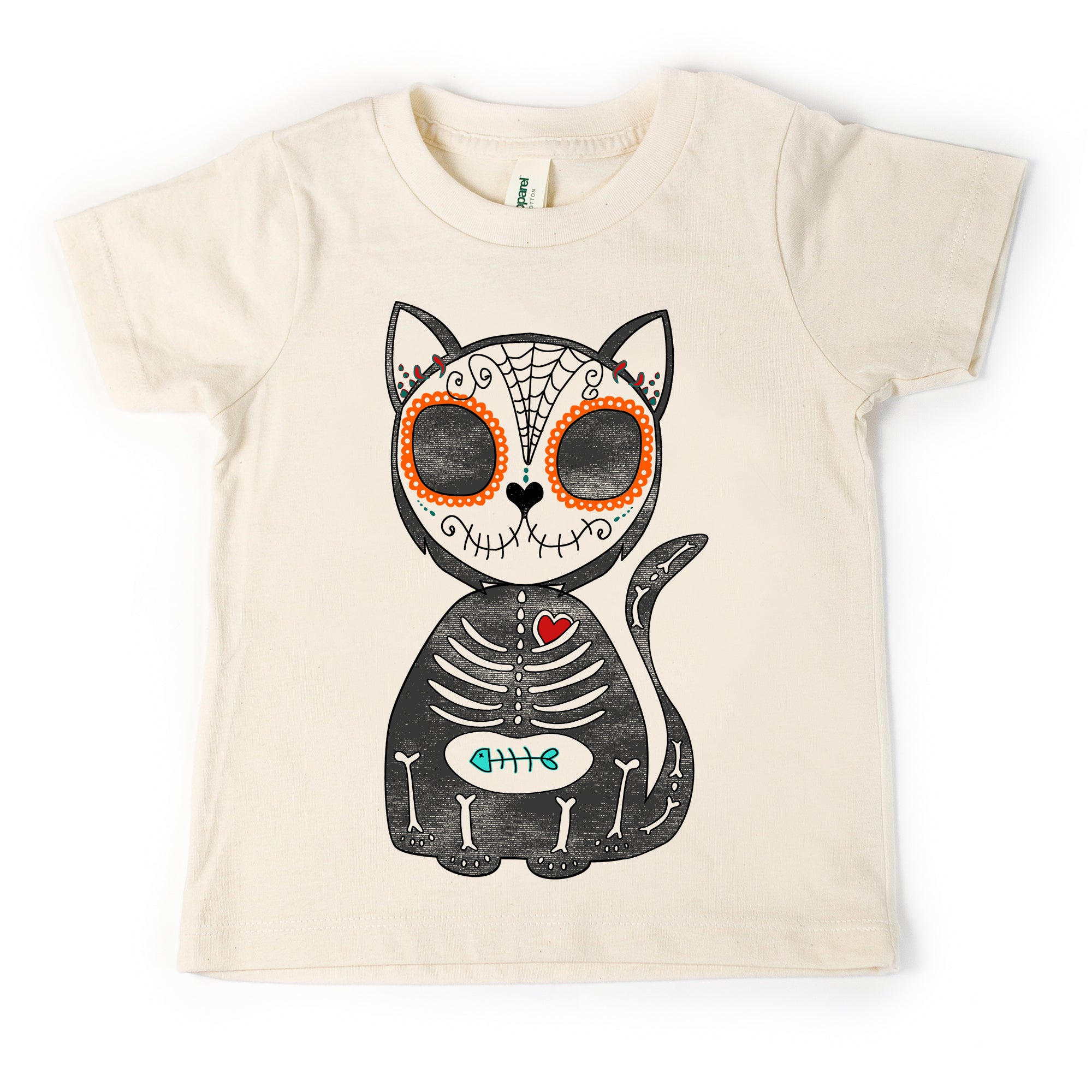 Sugar Skull Kitty, natural tshirt, toddler, youth and adult
