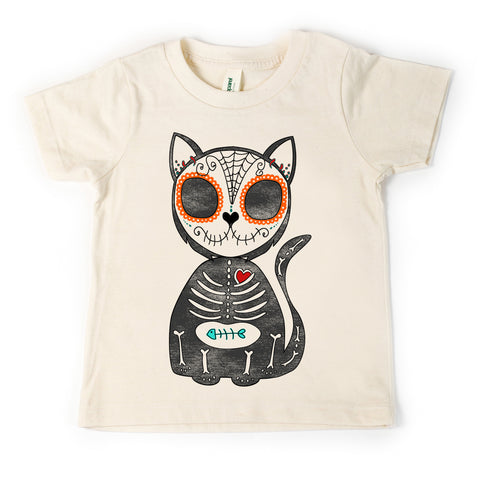 Sugar Skull Kitty, natural shirt, toddler, youth and adult